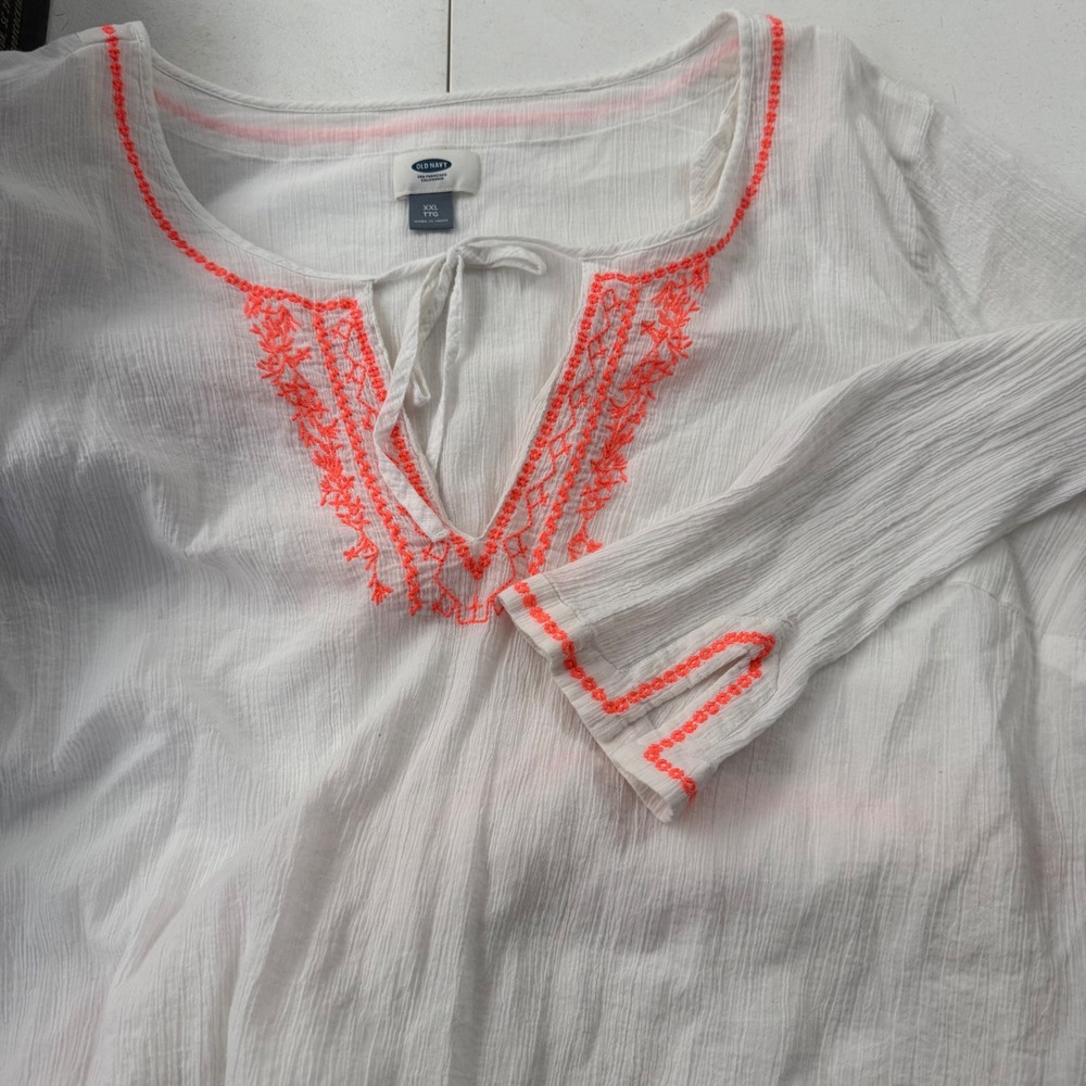 Old Navy White Swim Coverup with Coral Embroidery - Picture 2 of 13